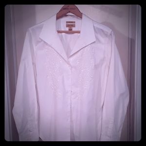 Women's white button down long sleeve shirt